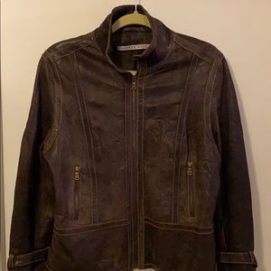 Brown Leather Jacket with Tan Stitching